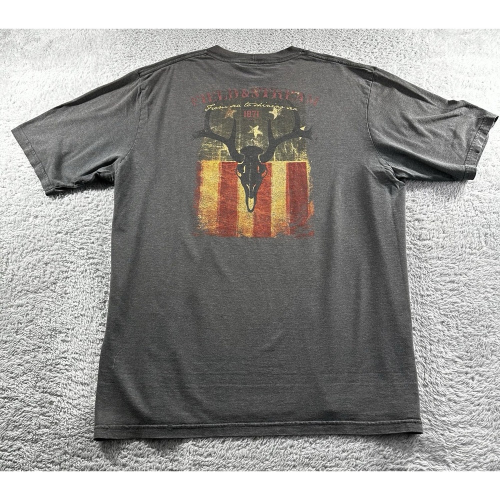 Field & Stream T Shirt Mens Large Gray Faded USA American Flag Patriotic Gorp